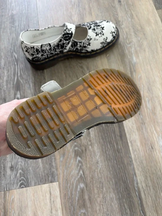 Dr. Martens Black & White Floral Mary Jane Strap Shoes - Picture 3 of 3